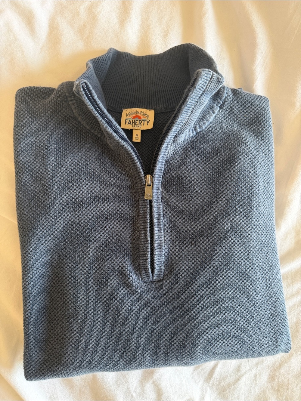Faherty Men's Slate Blue Half-Zip Sweater